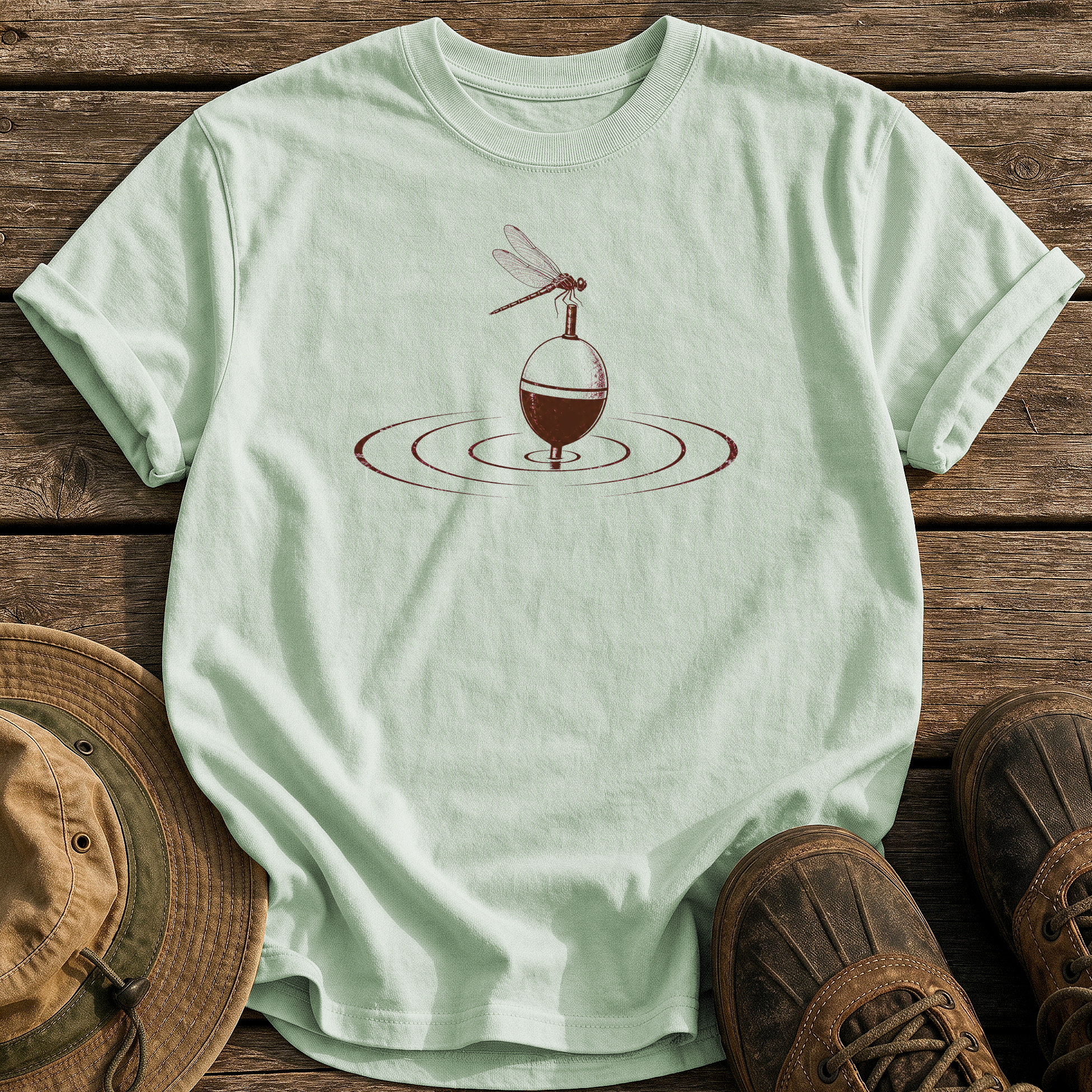 Dragonfly on the Bobber tee - Bay - front