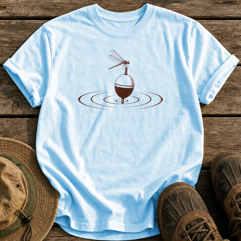 Dragonfly on the Bobber tee - Chambray - front