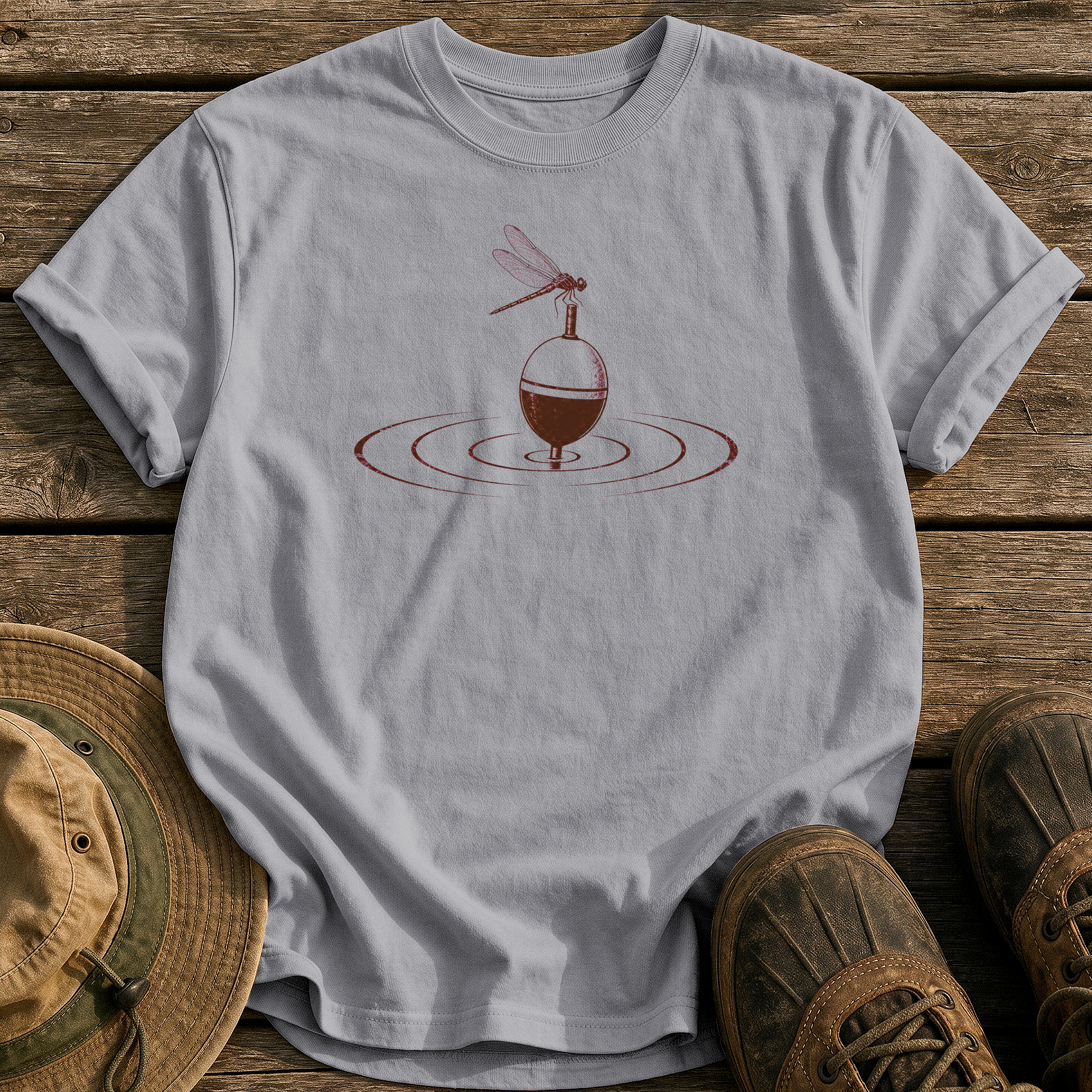 Dragonfly on the Bobber tee - Grey - front