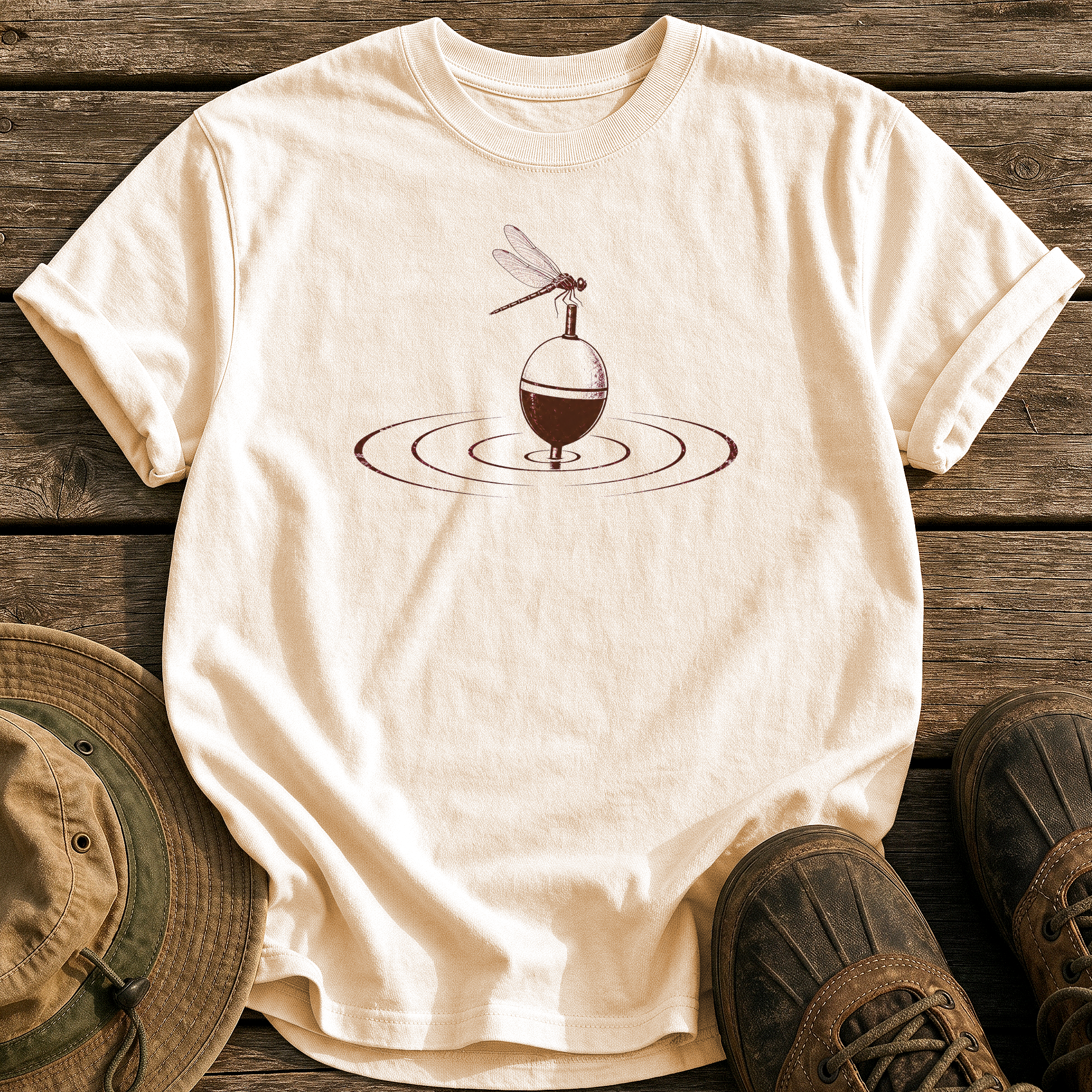 Dragonfly on the Bobber tee - Ivory - front