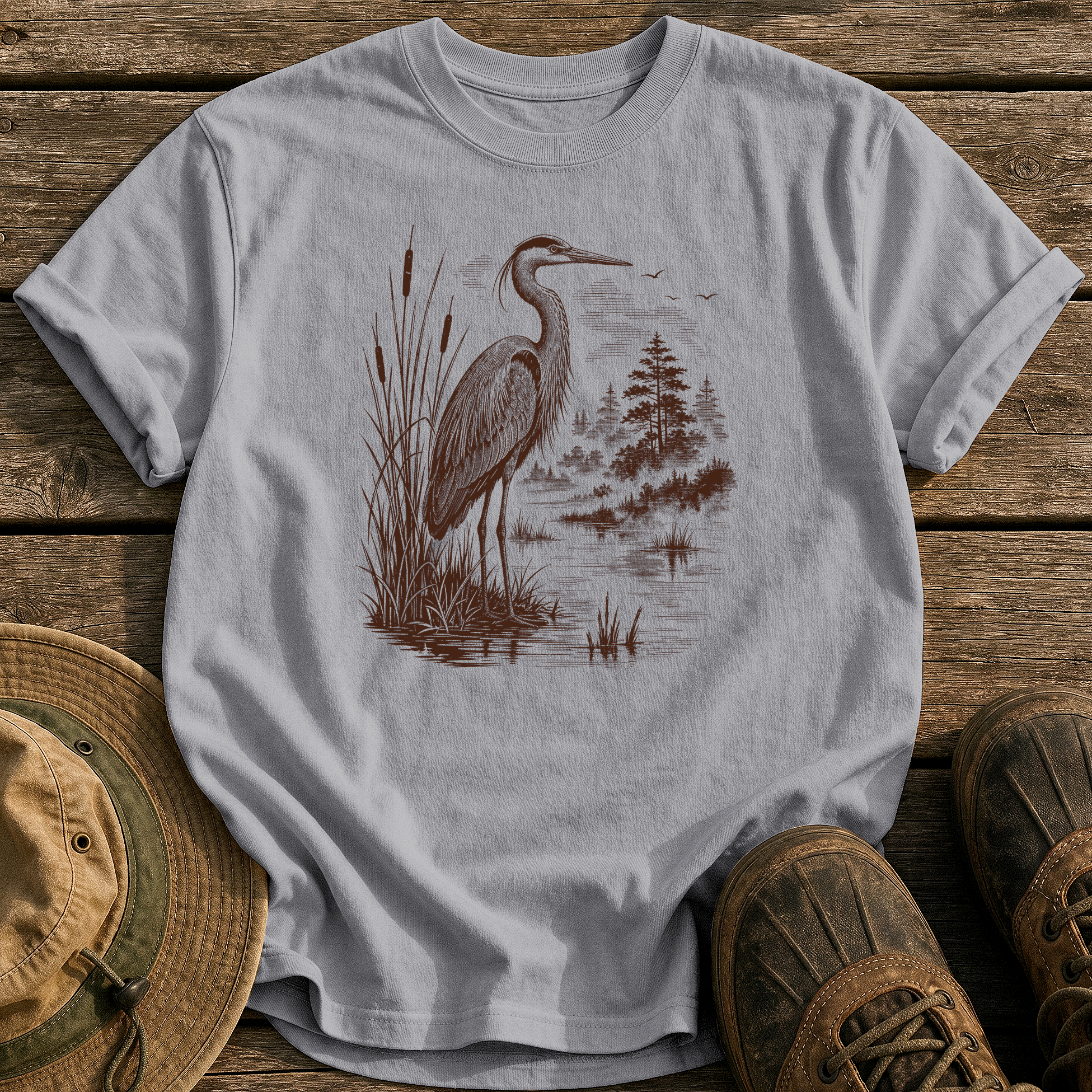 Heron at Dawn tee - Grey - front