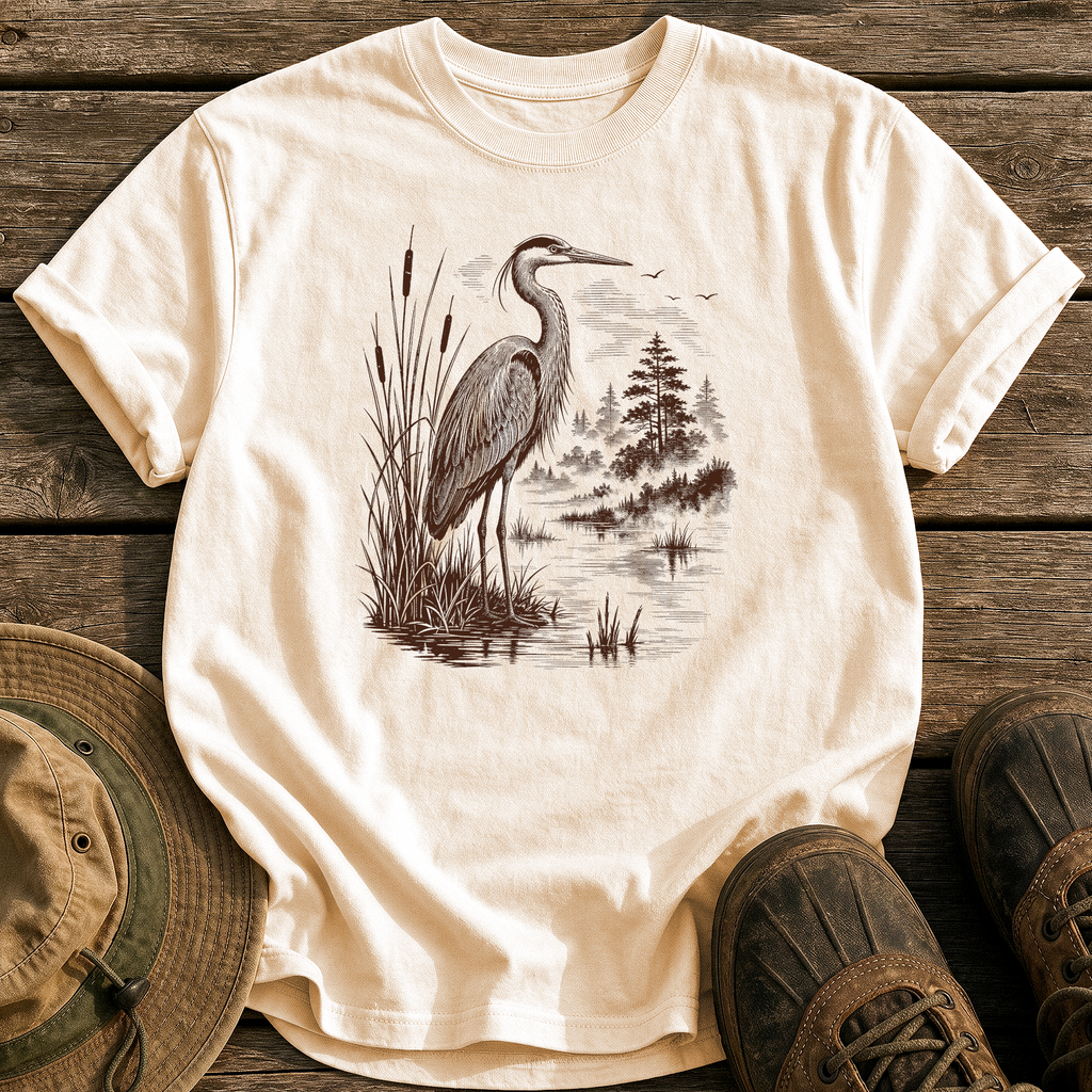 Heron at Dawn tee - Ivory - front
