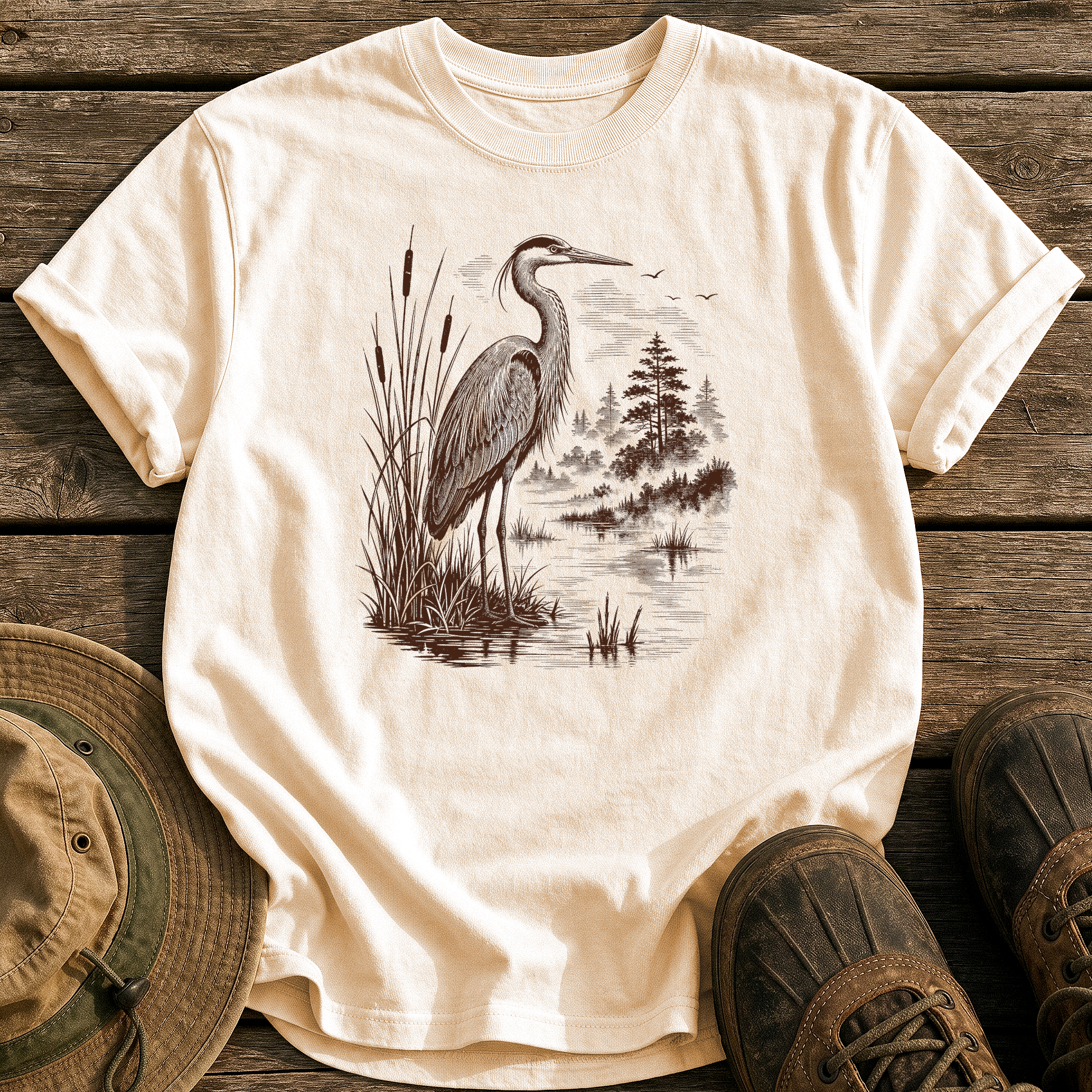 Heron at Dawn tee - Ivory - front