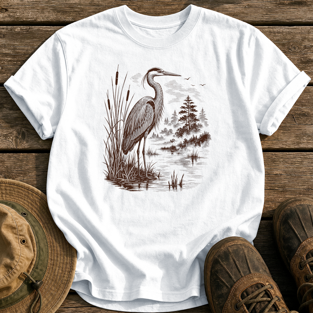 Heron at Dawn tee - White - front