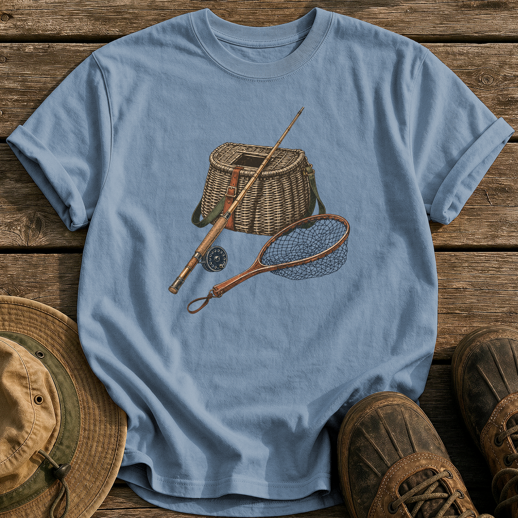 Classic Creel & Fly Rod tee - Blue Jean - front