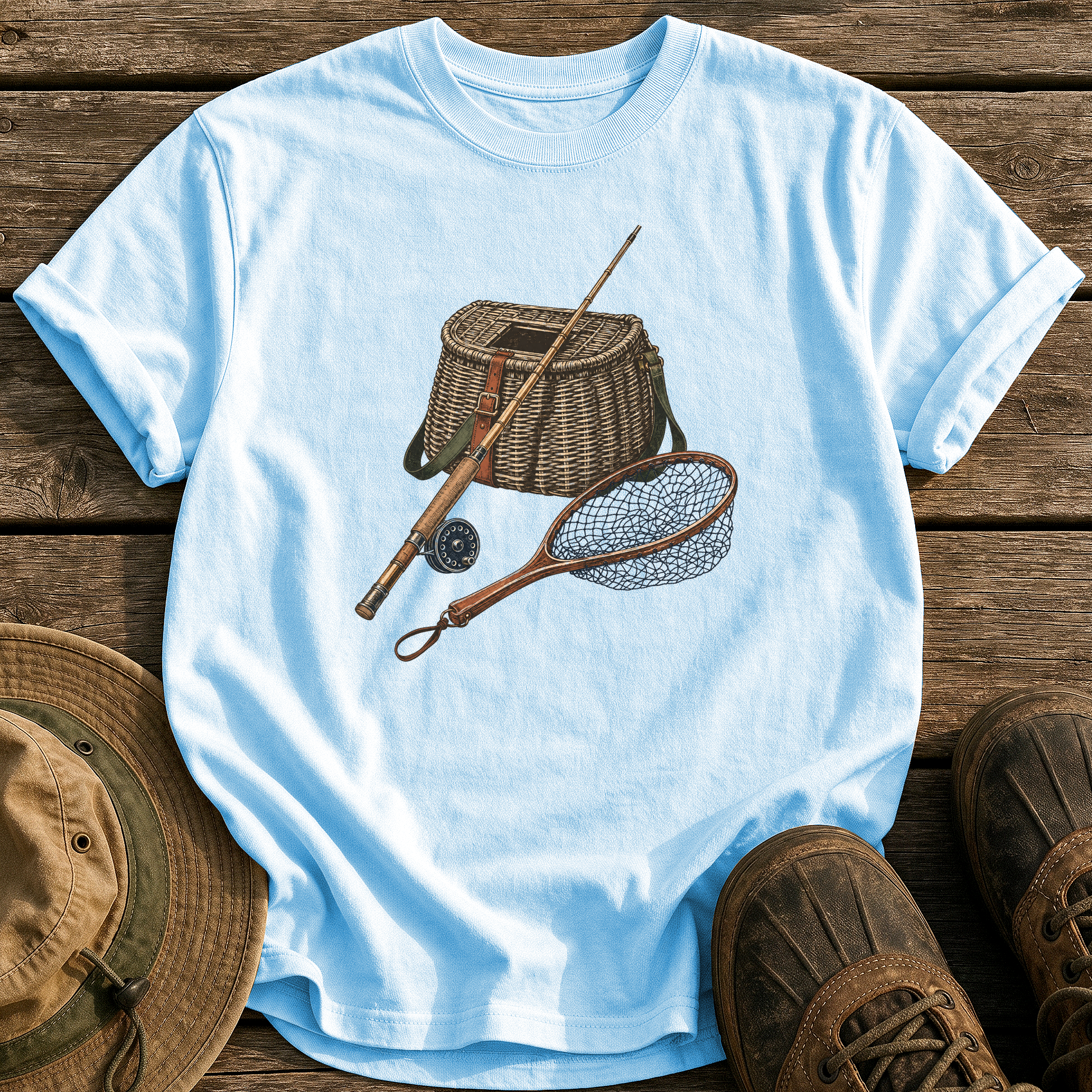 Classic Creel & Fly Rod tee - Chambray - front