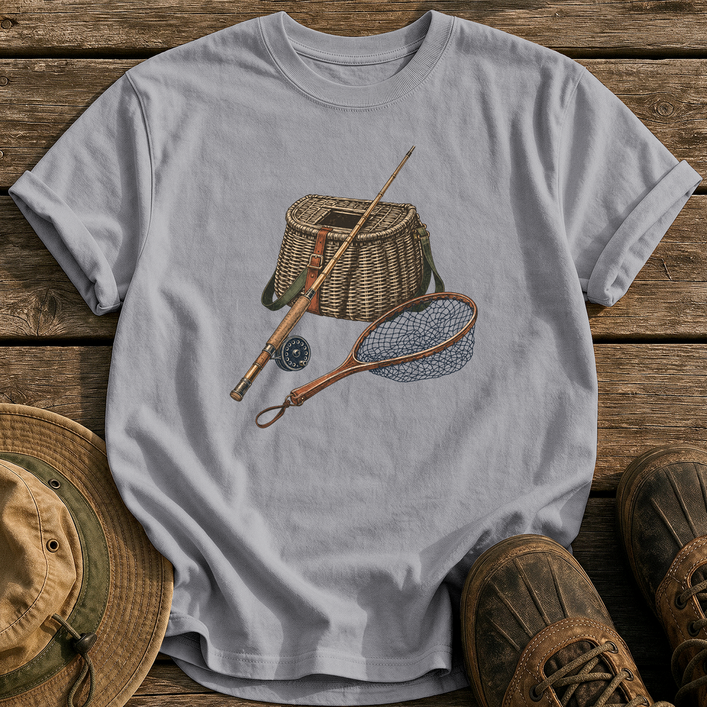 Classic Creel & Fly Rod tee - Grey - front