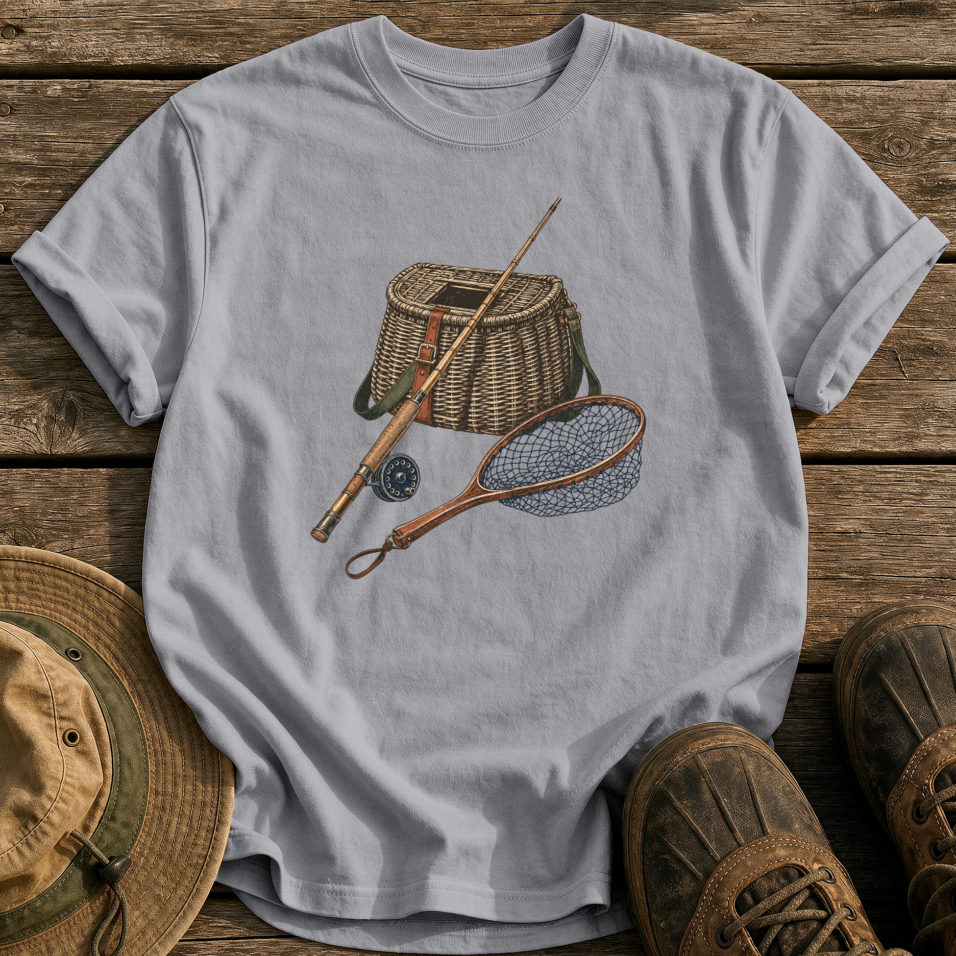 Classic Creel & Fly Rod tee - Grey - front
