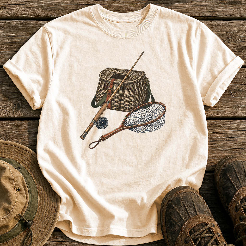 Classic Creel & Fly Rod tee - Ivory - front