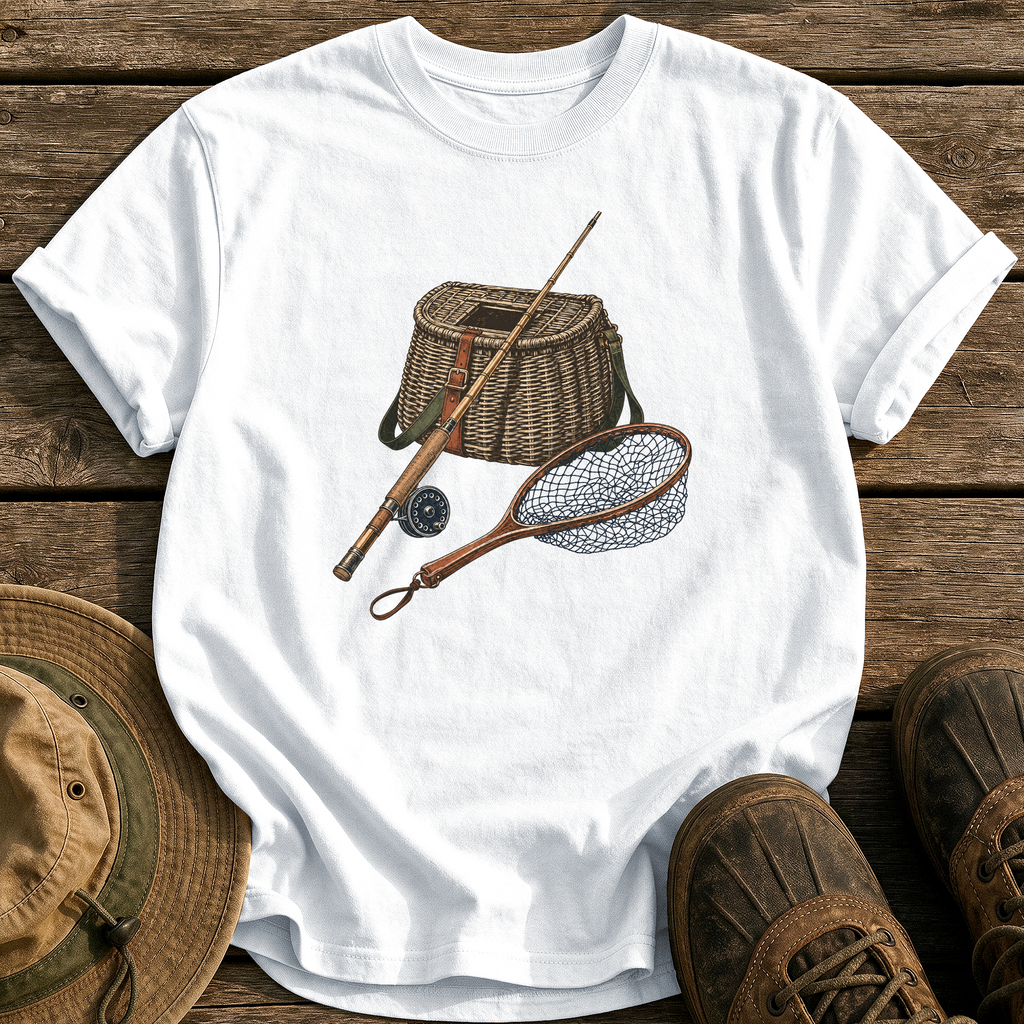 Classic Creel & Fly Rod tee - White - front