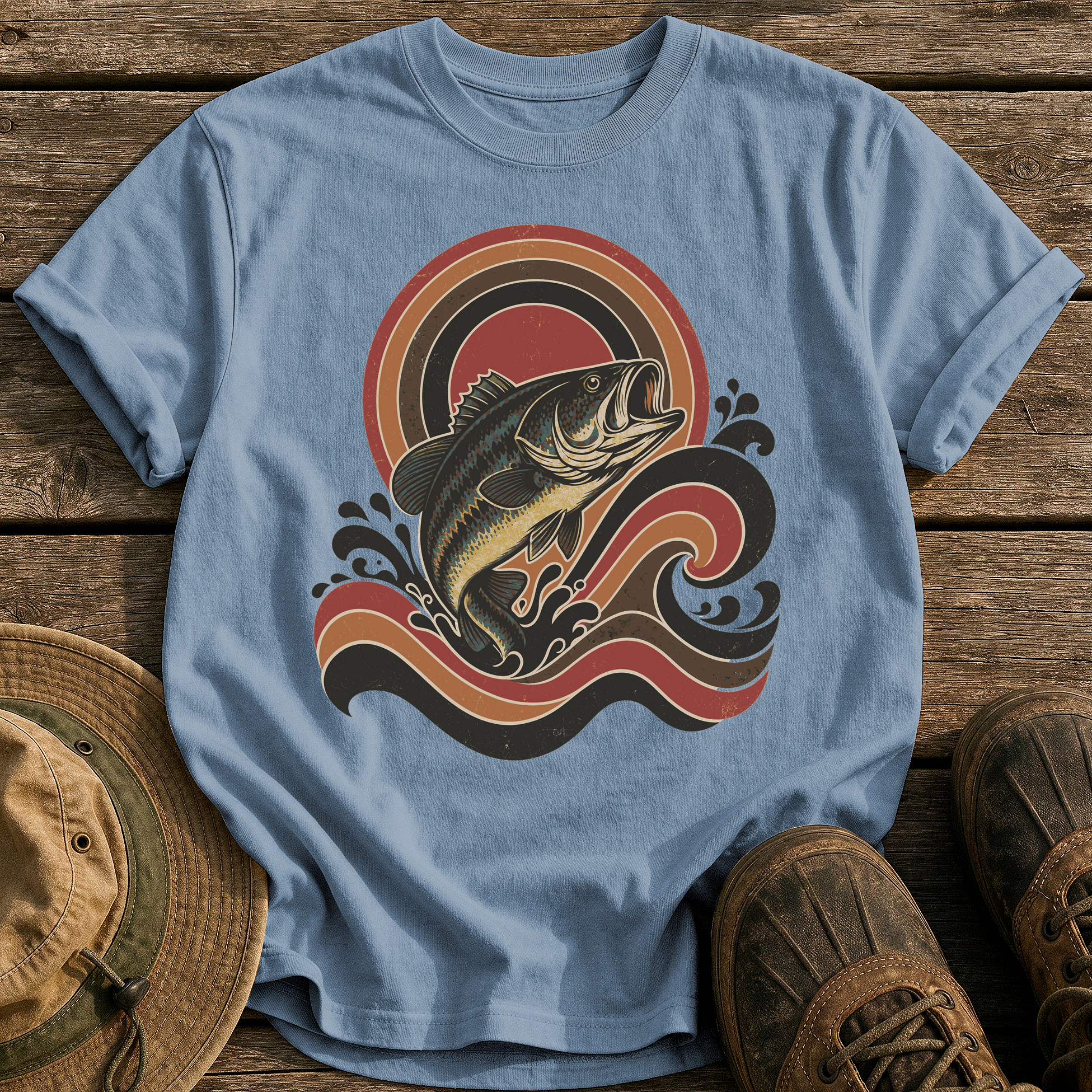 Retro Wave Bass tee - Blue Jean - front