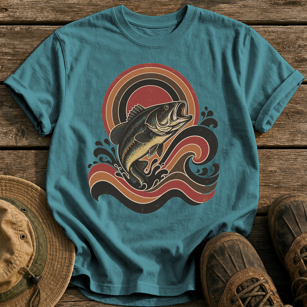 Retro Wave Bass tee - Blue Spruce - front
