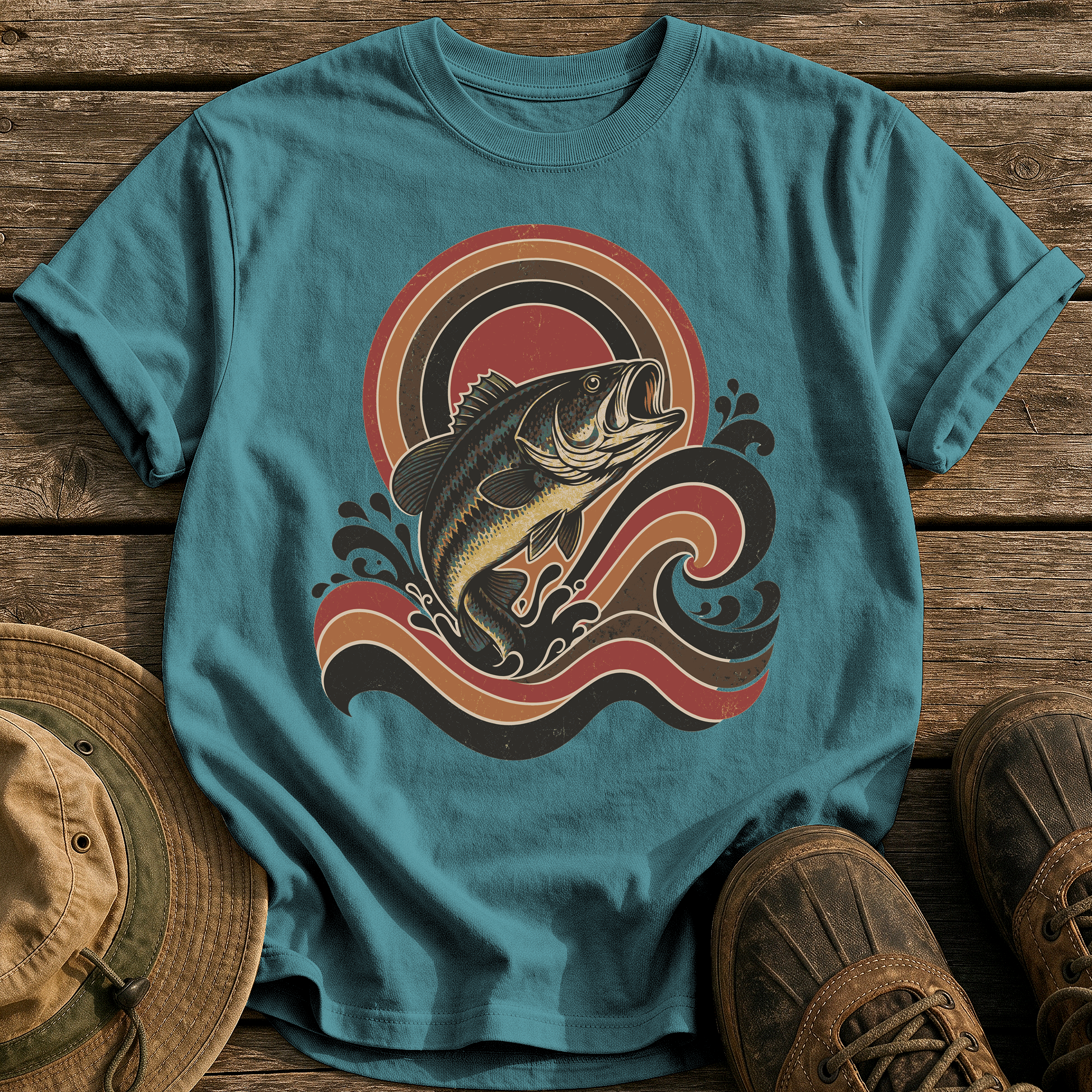 Retro Wave Bass tee - Blue Spruce - front
