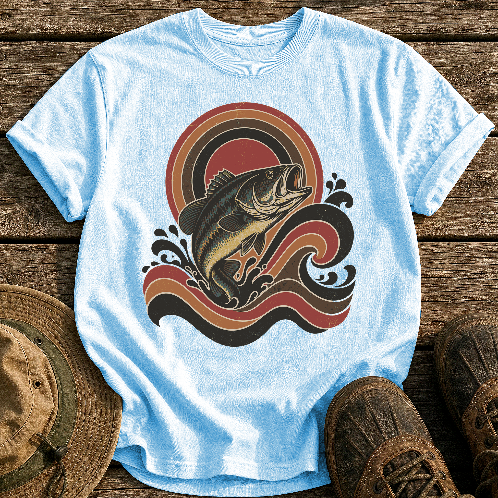 Retro Wave Bass tee - Chambray - front