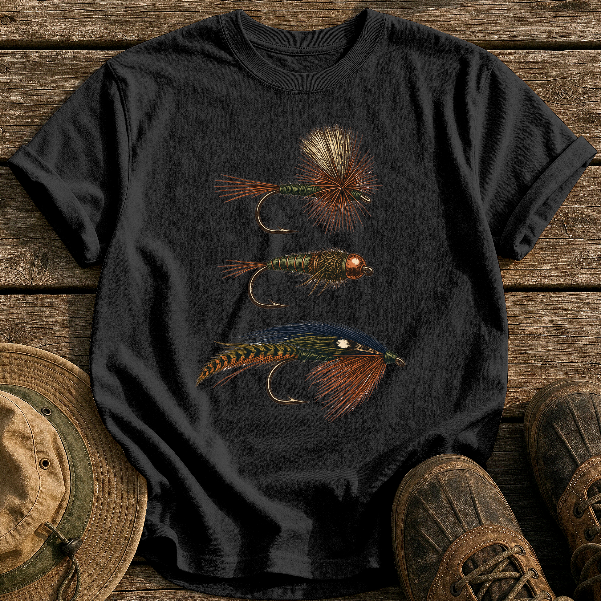 Hand-Tied Flies tee - Black - front