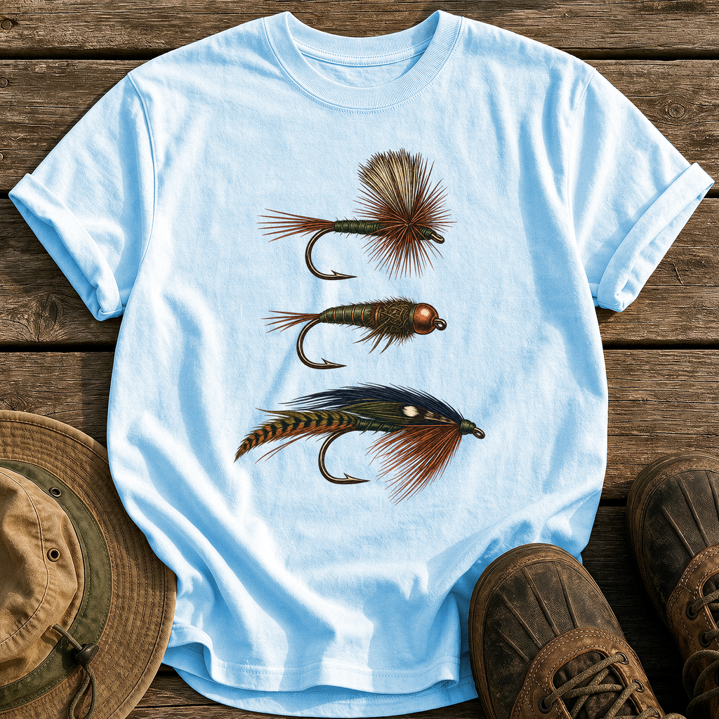 Hand-Tied Flies tee - Chambray - front