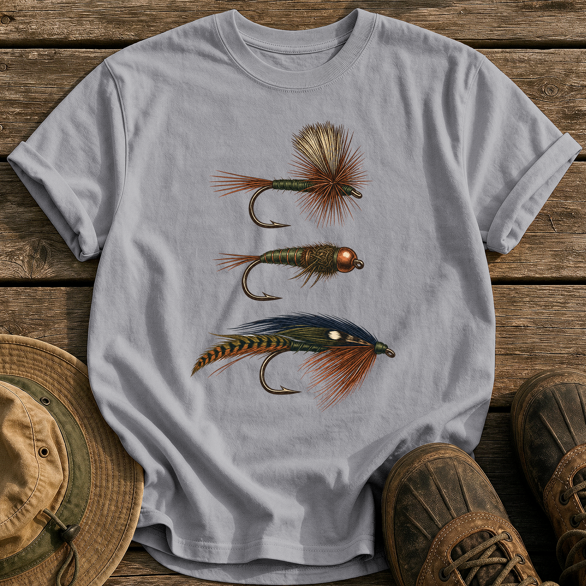 Hand-Tied Flies tee - Grey - front