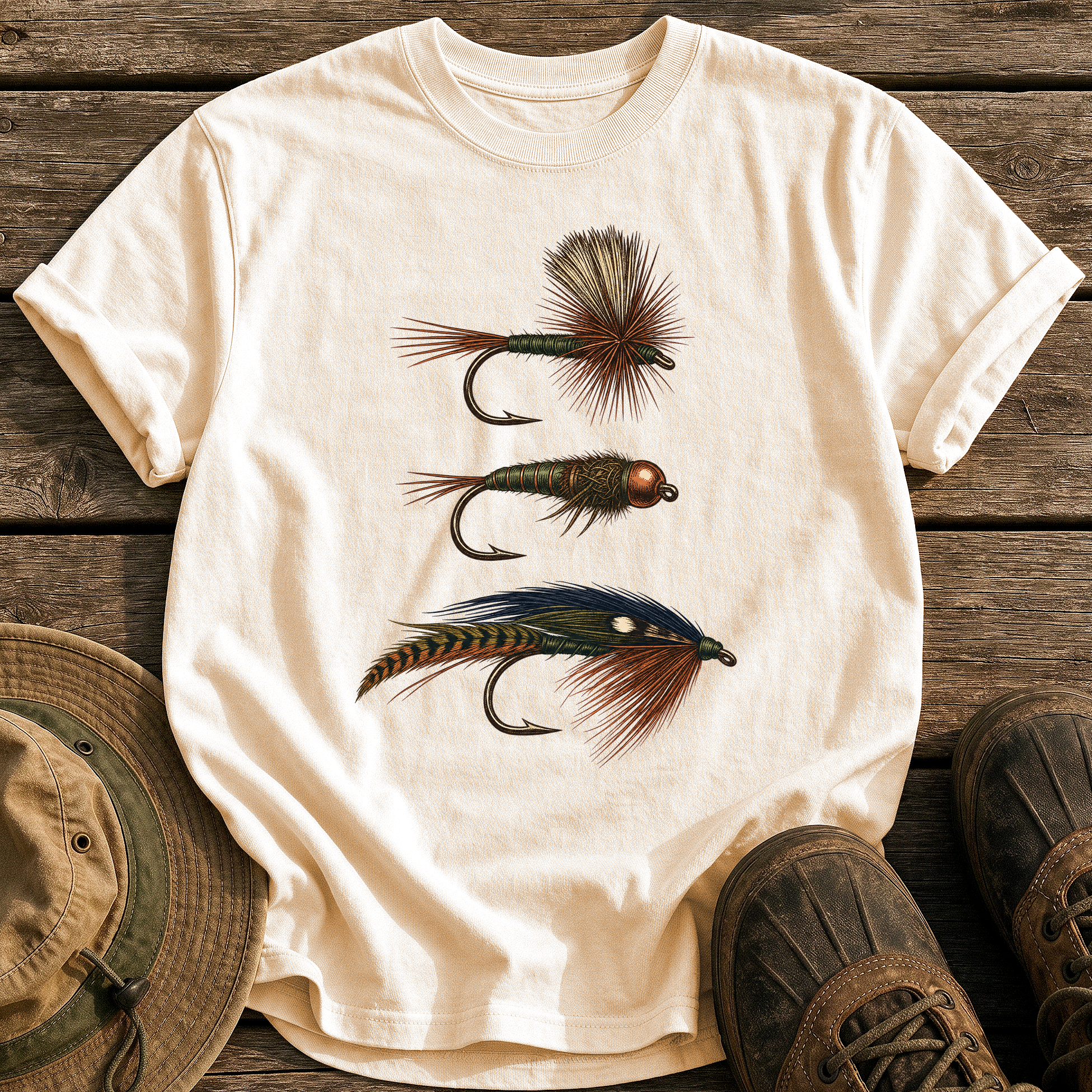Hand-Tied Flies tee - Ivory - front