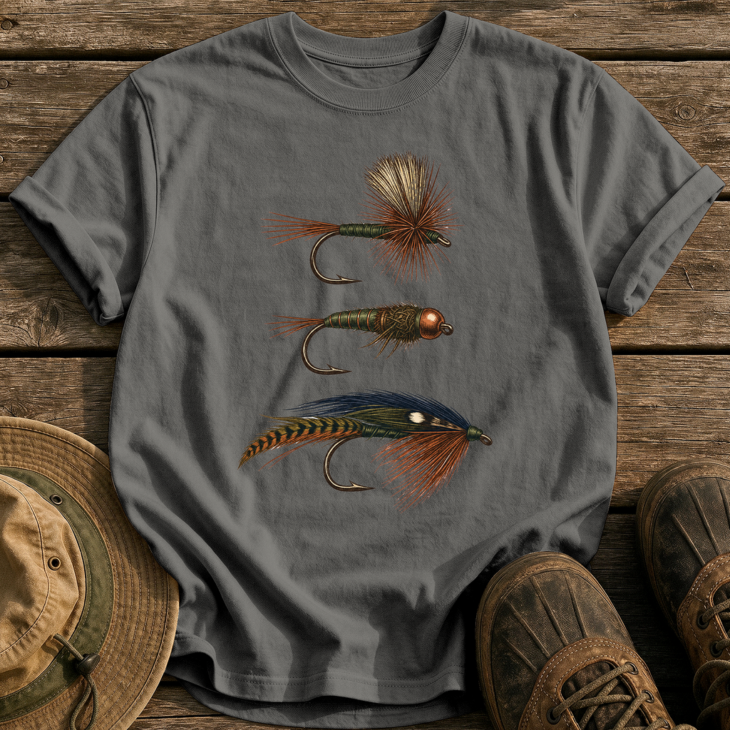 Hand-Tied Flies tee - Pepper - front