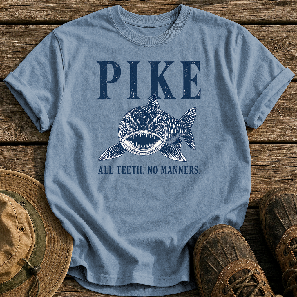 Pike: All Teeth, No Manners tee - Blue Jean - front