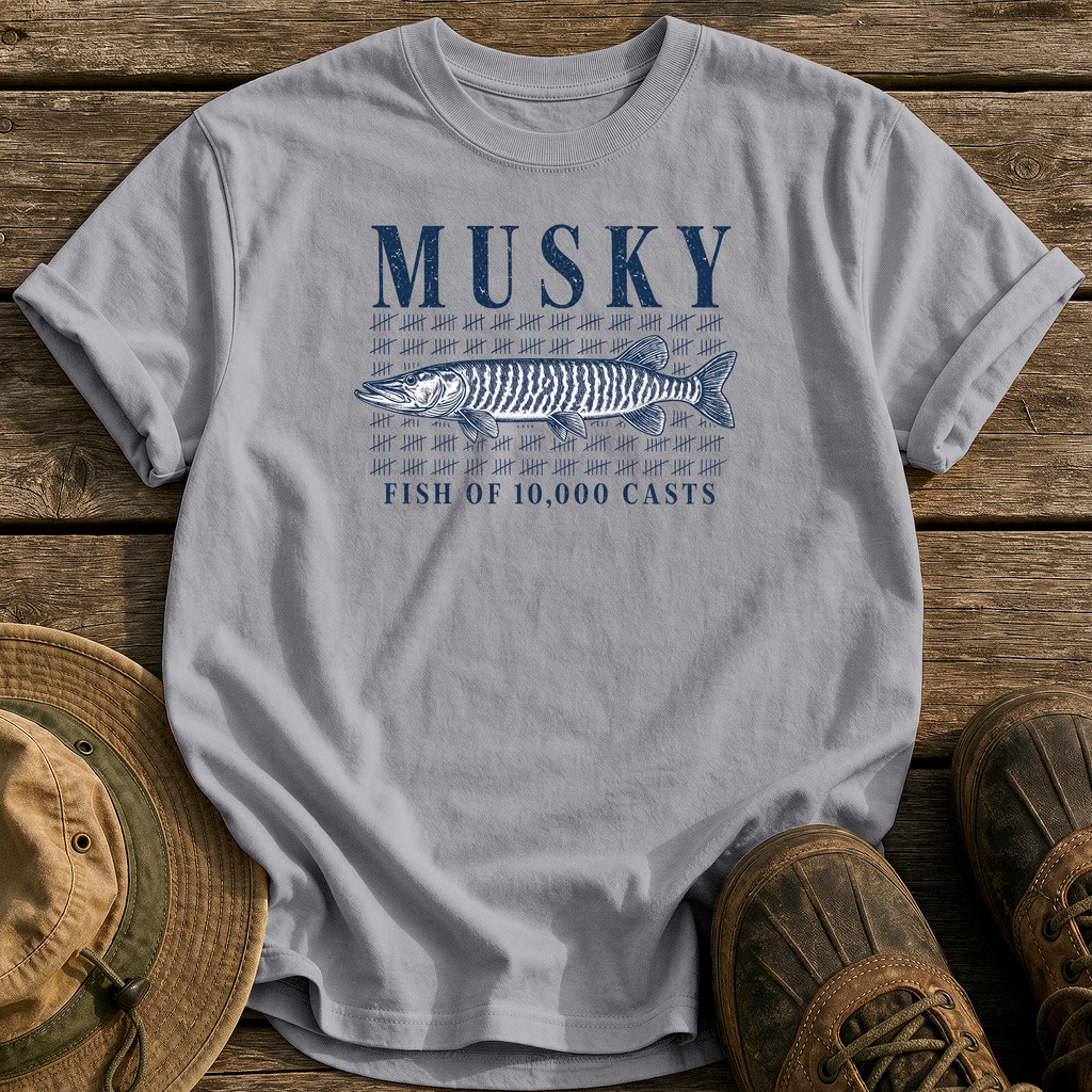 Musky: 10,000 Casts tee - Grey - front
