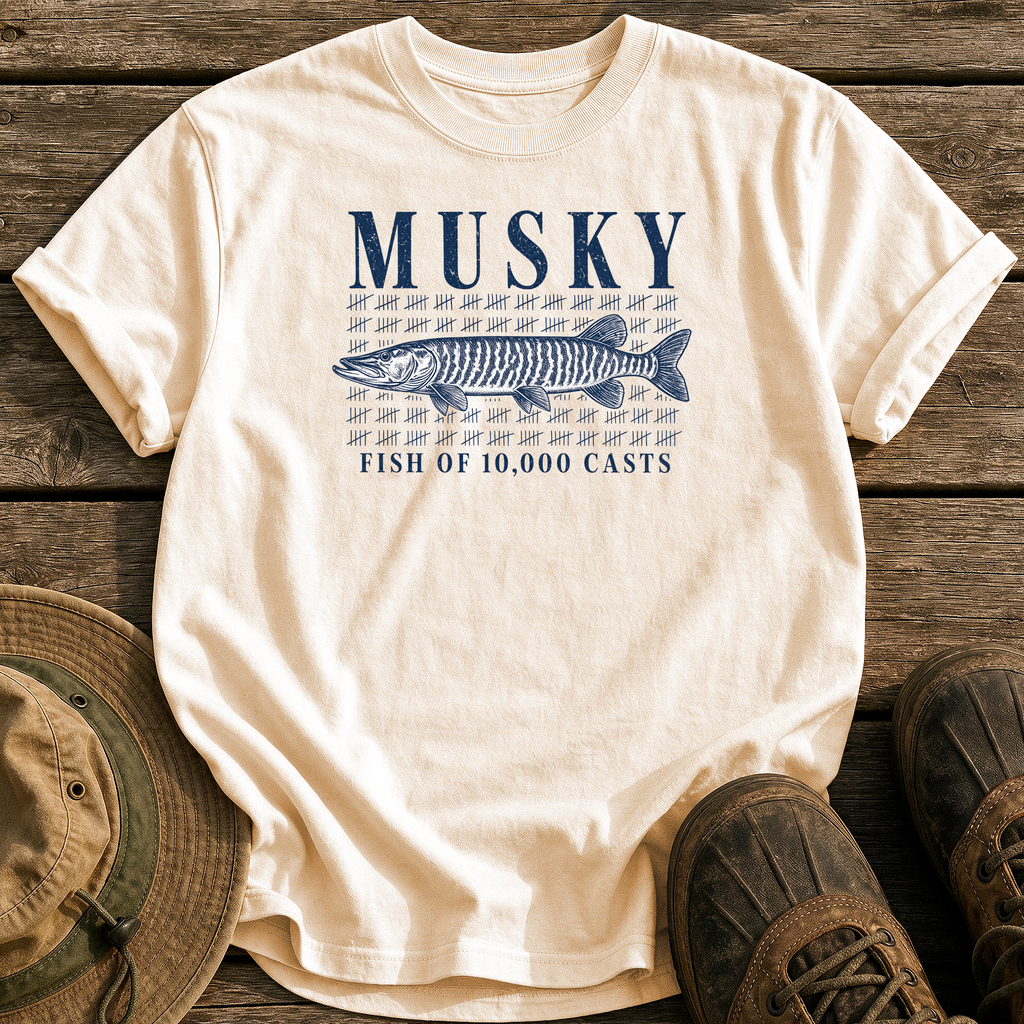 Musky: 10,000 Casts tee - Ivory - front