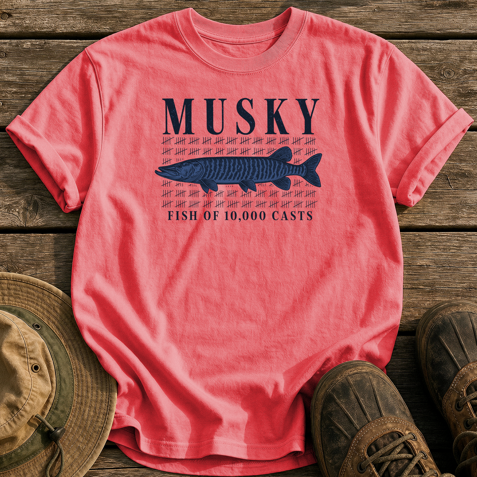 Musky: 10,000 Casts tee - Watermelon - front