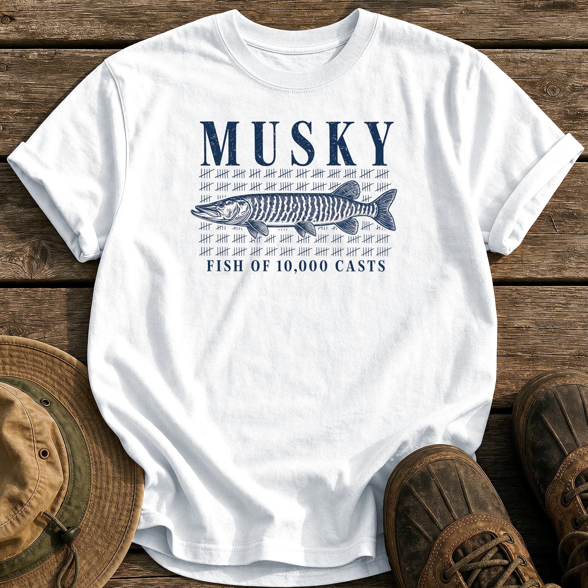 Musky: 10,000 Casts tee - White - front