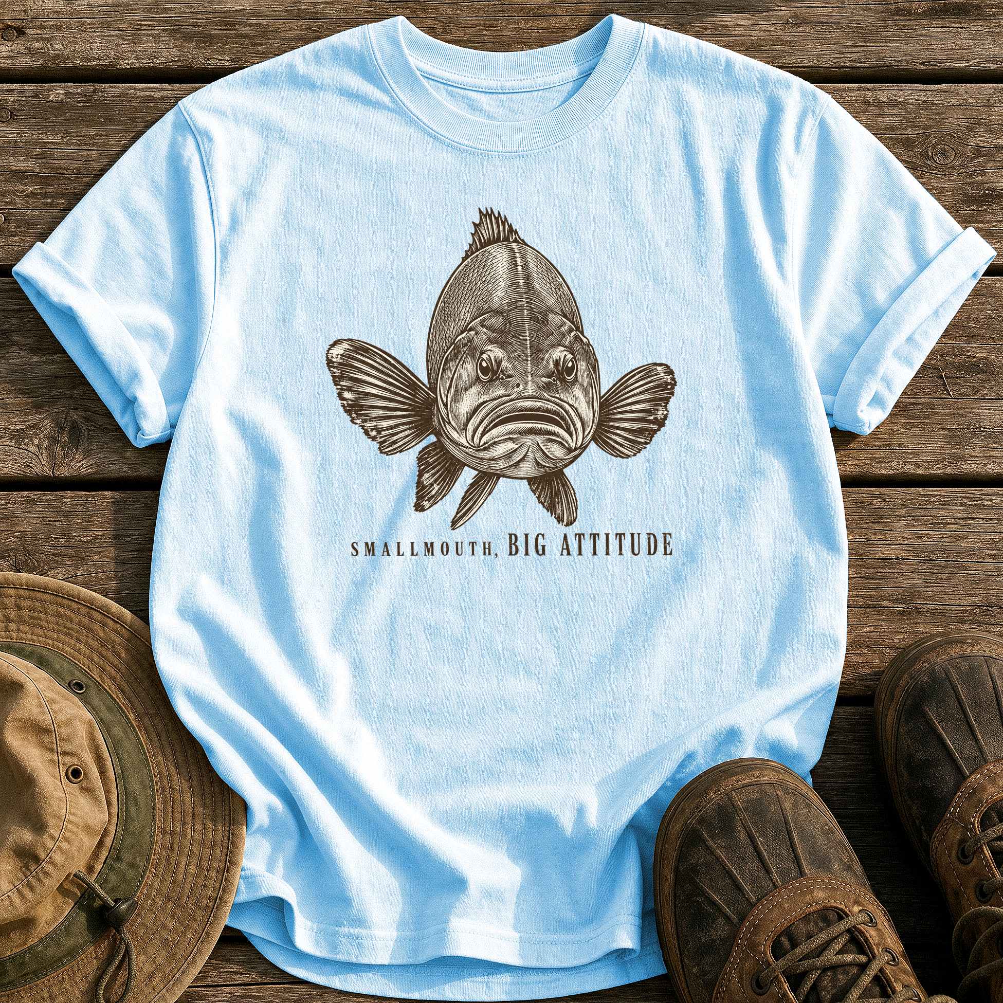 Smallmouth, Big Attitude tee - Chambray - front