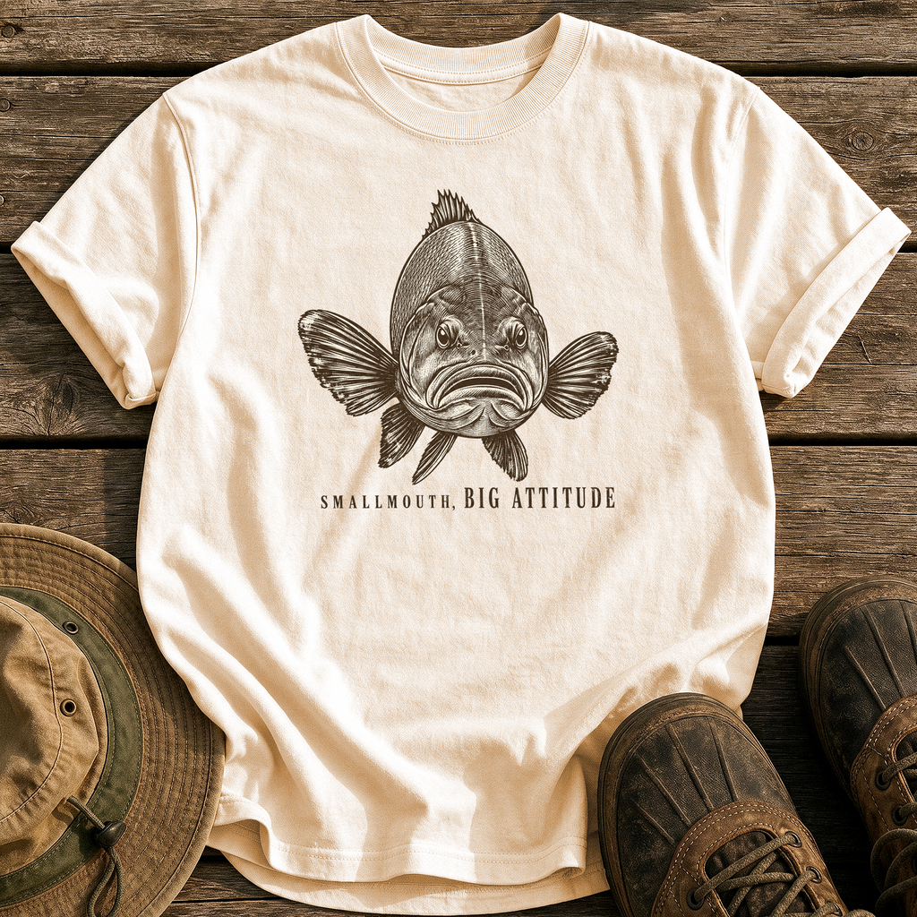 Smallmouth, Big Attitude tee - Ivory - front