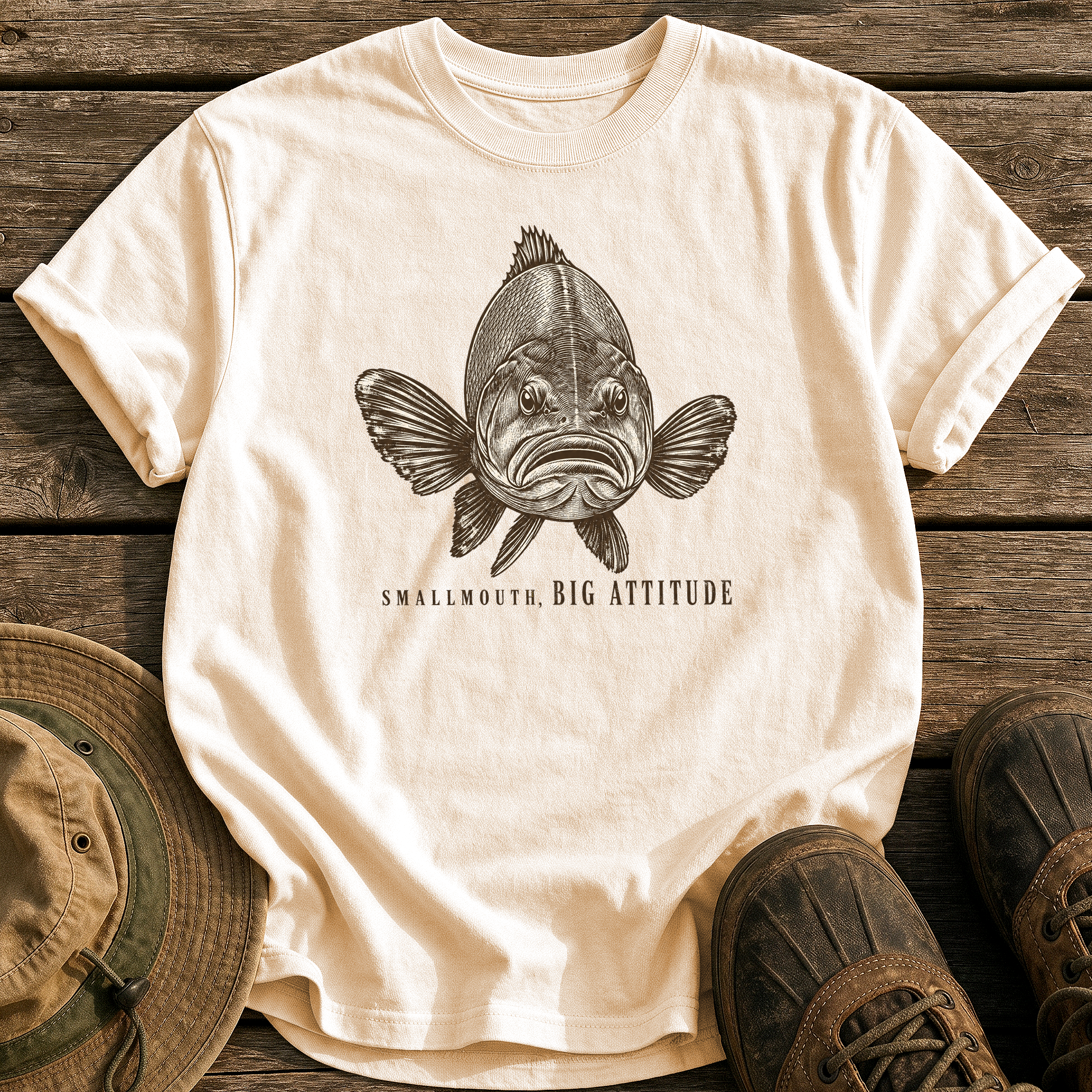 Smallmouth, Big Attitude tee - Ivory - front
