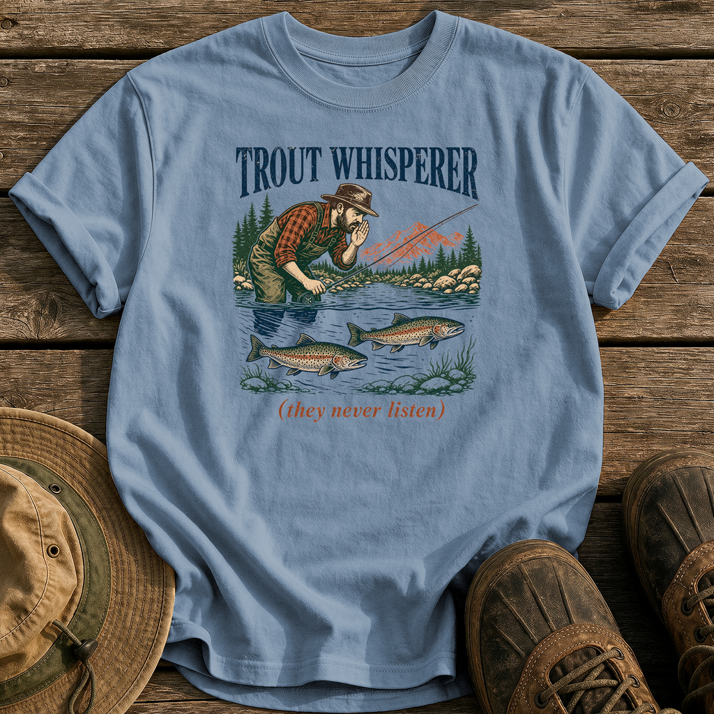 Trout Whisperer tee - Blue Jean - front