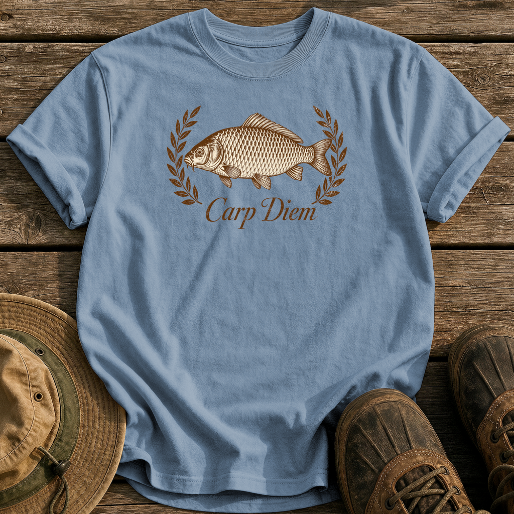 Carp Diem tee - Blue Jean - front