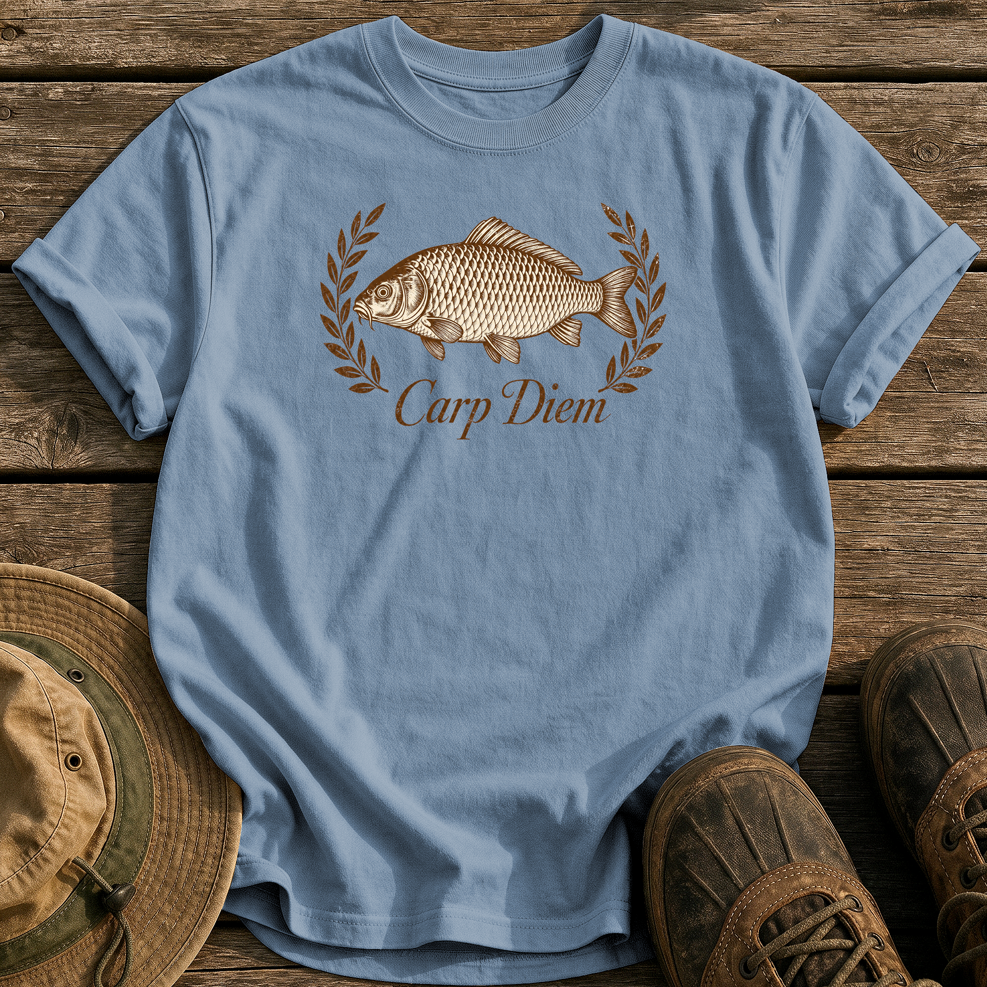 Carp Diem tee - Blue Jean - front