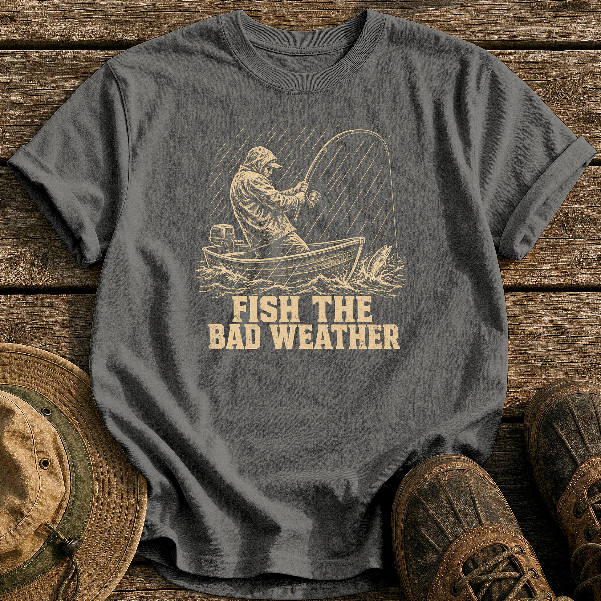 Fish the Bad Weather tee - Pepper - front