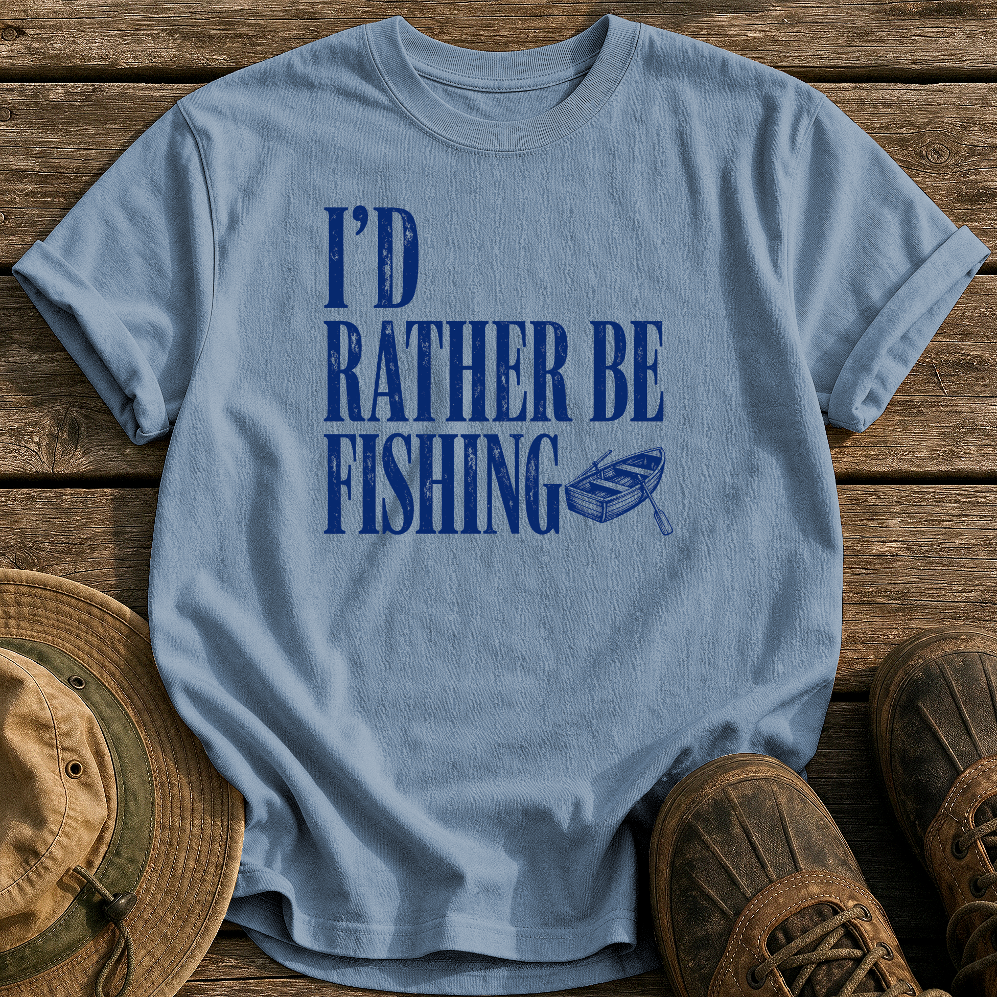 I'd Rather Be Fishing tee - Blue Jean - front