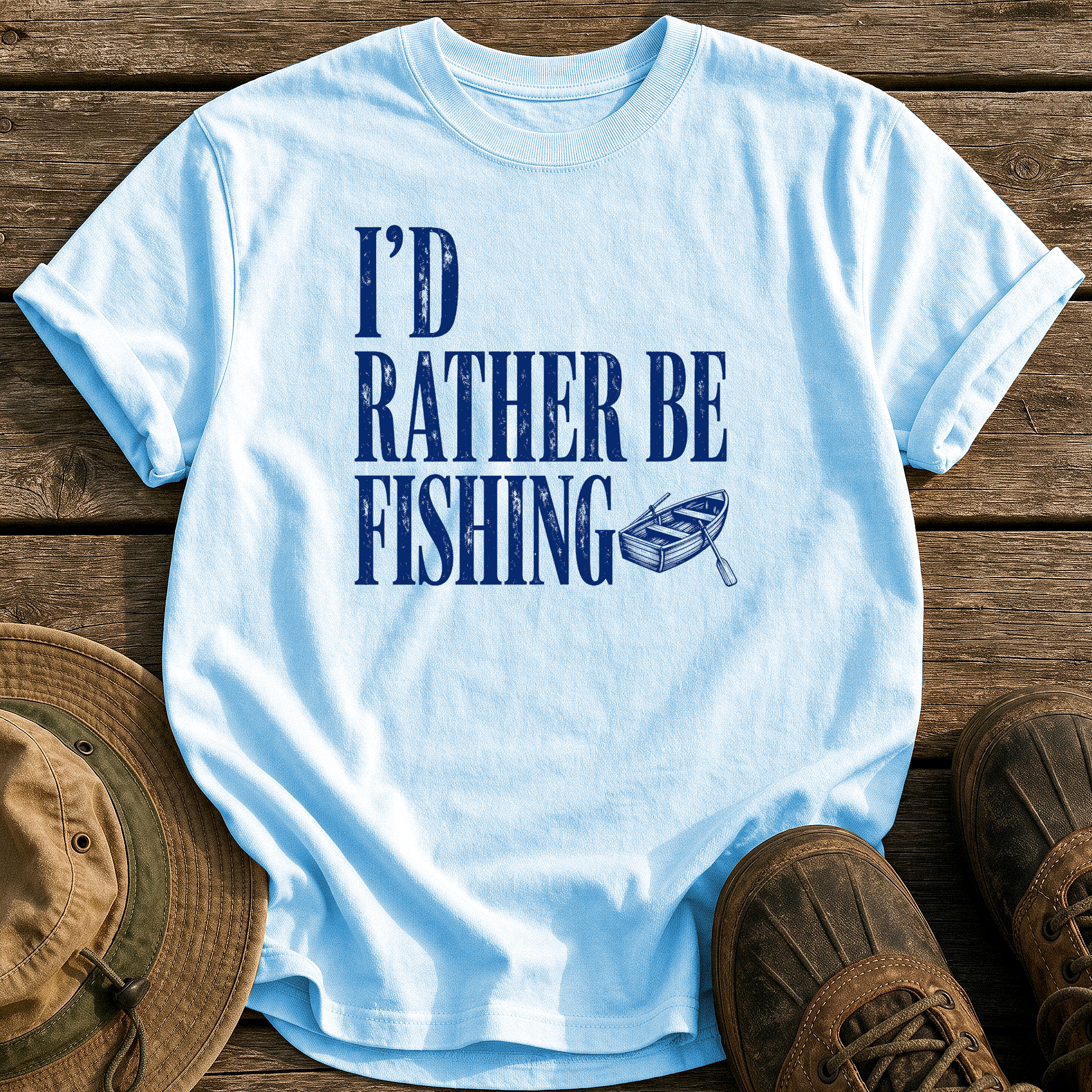 I'd Rather Be Fishing tee - Chambray - front