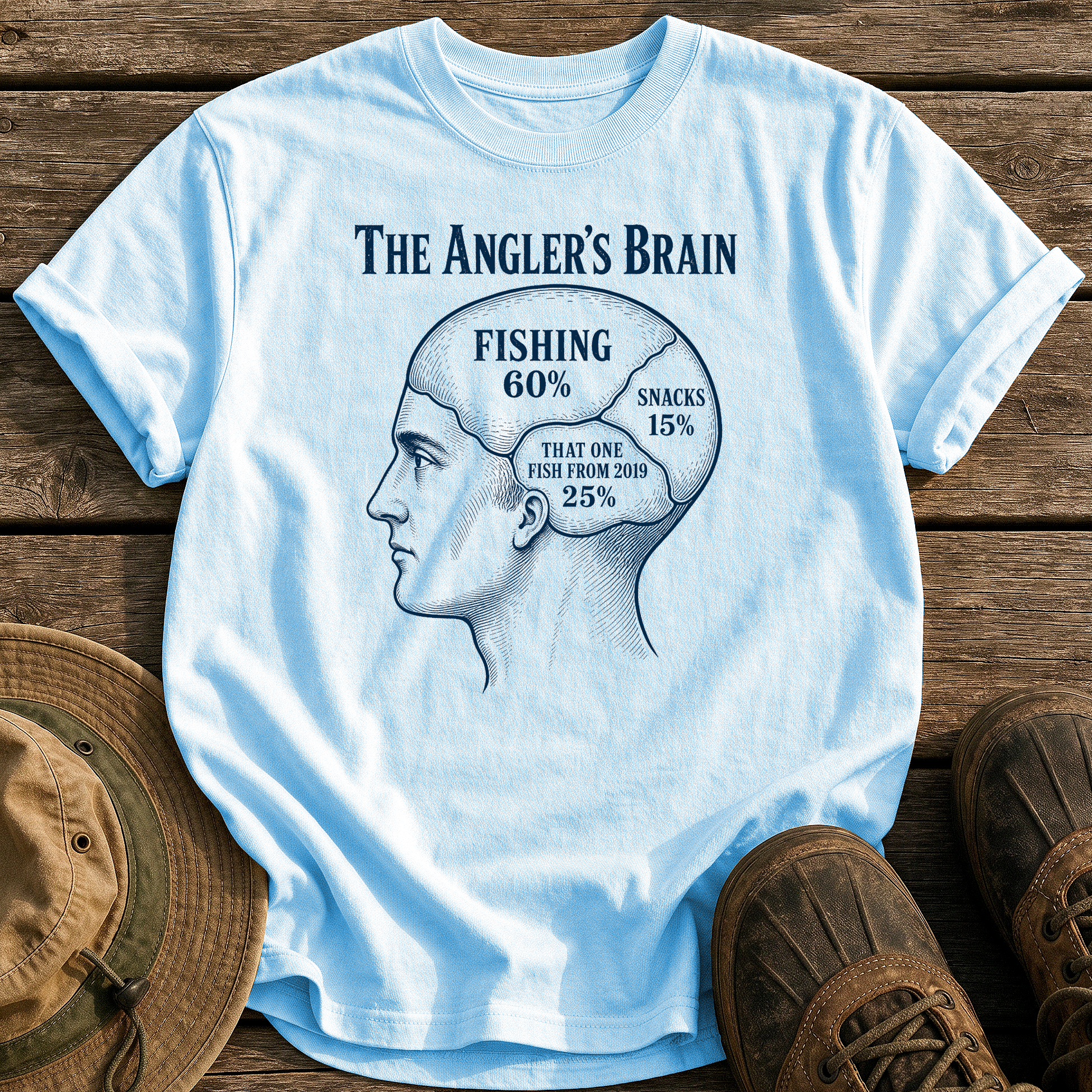 The Angler's Brain tee - Chambray - front