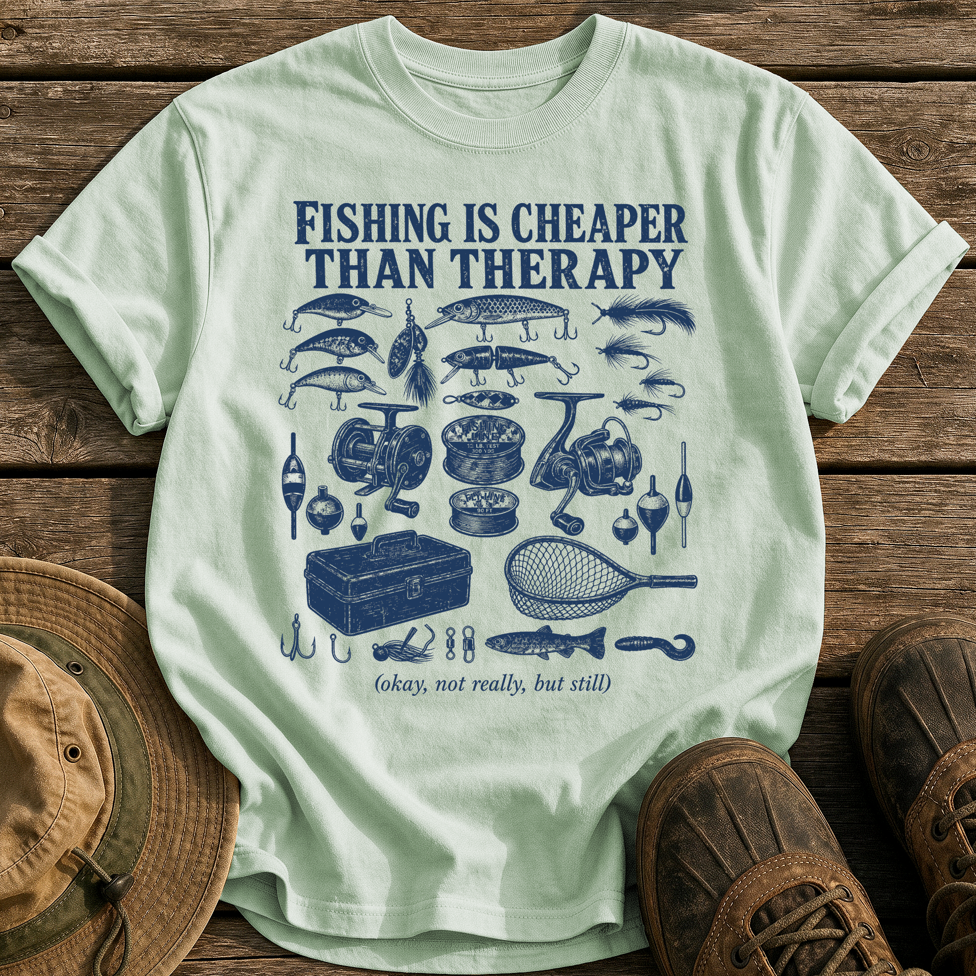 Fishing Is Cheaper Than Therapy tee - Bay - front