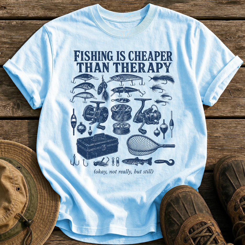 Fishing Is Cheaper Than Therapy tee - Chambray - front