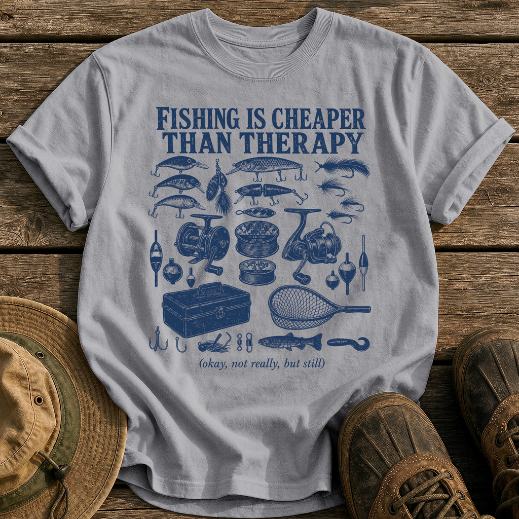 Fishing Is Cheaper Than Therapy tee - Grey - front
