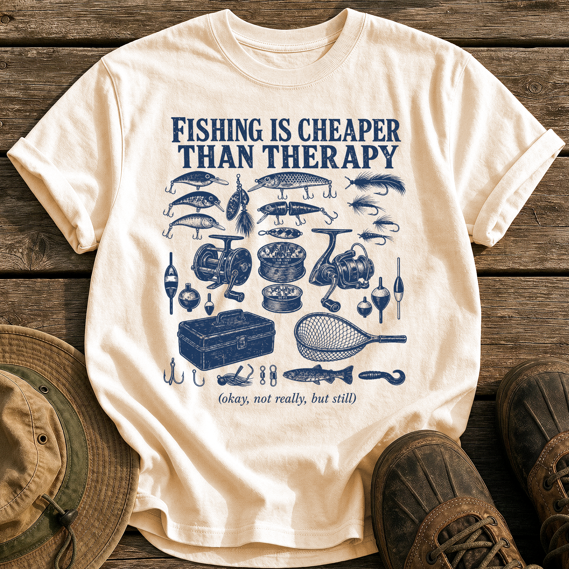 Fishing Is Cheaper Than Therapy tee - Ivory - front
