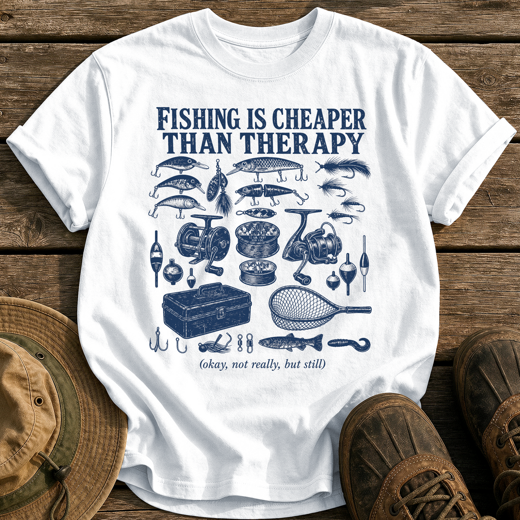 Fishing Is Cheaper Than Therapy tee - White - front