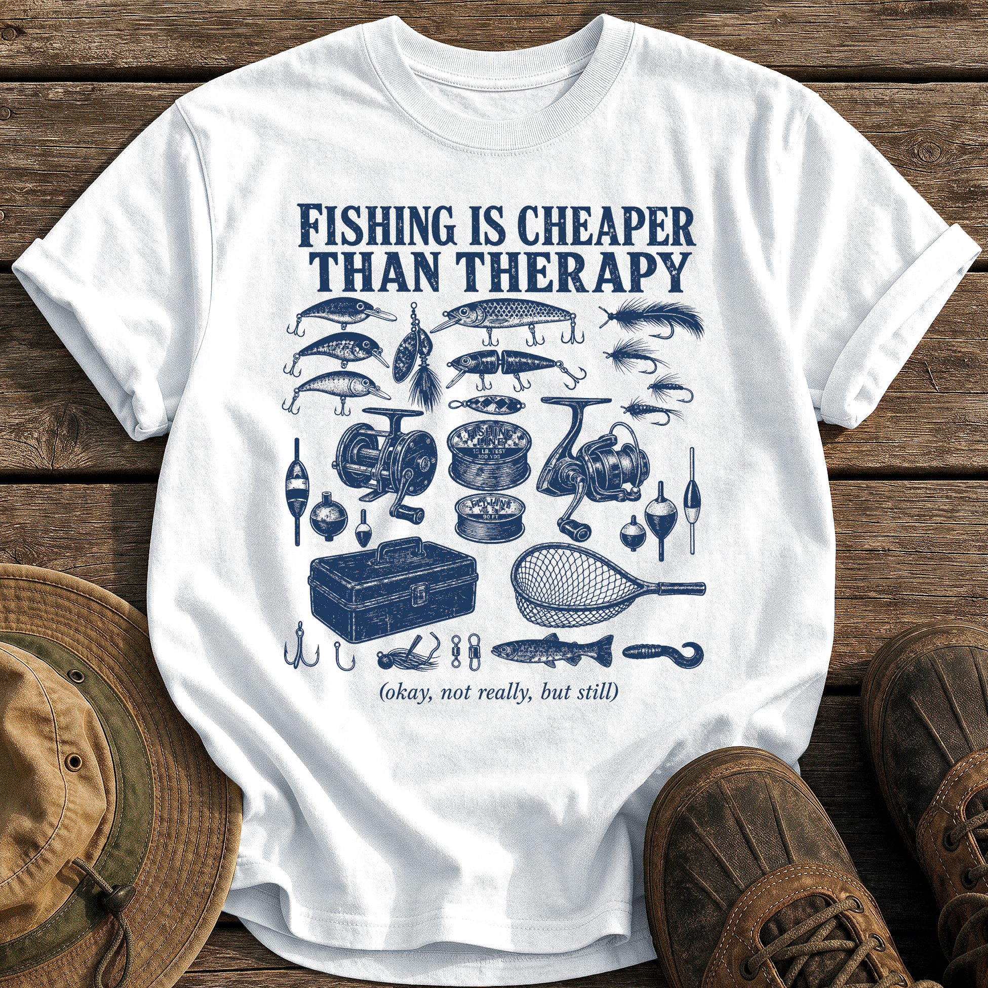 Fishing Is Cheaper Than Therapy tee - White - front