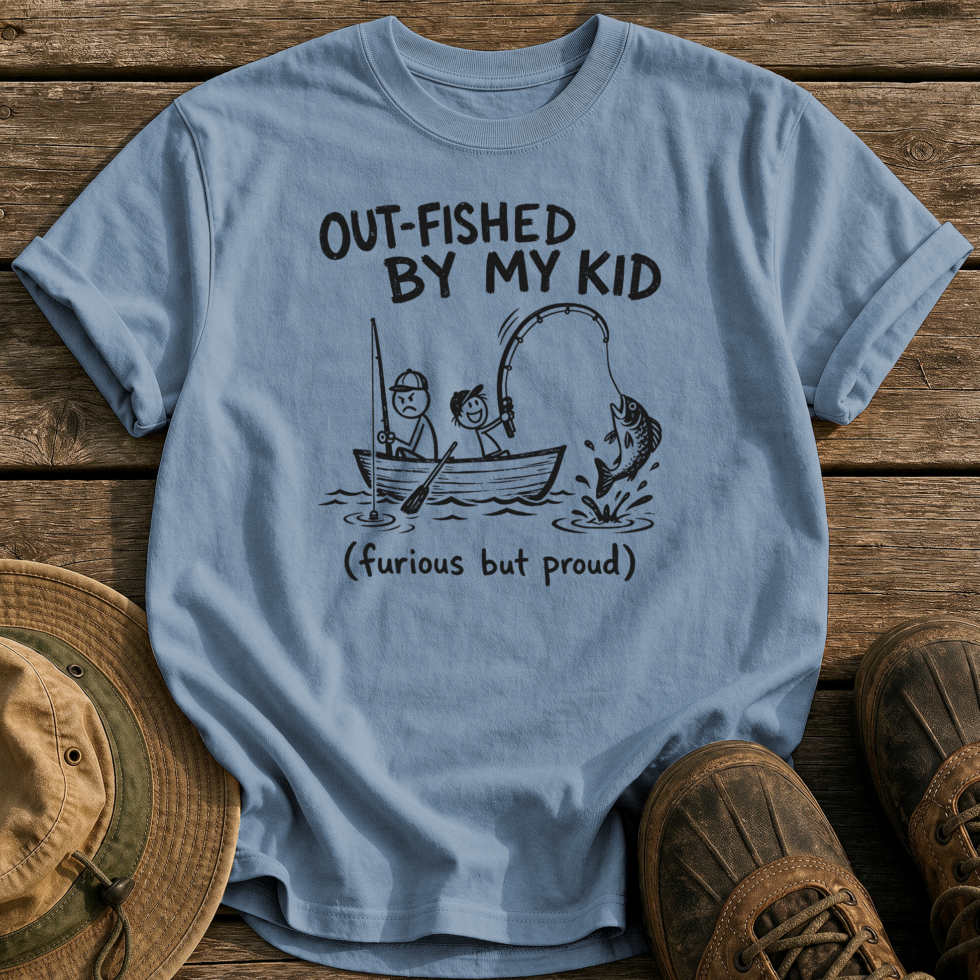 Out-Fished By My Kid tee - Blue Jean - front