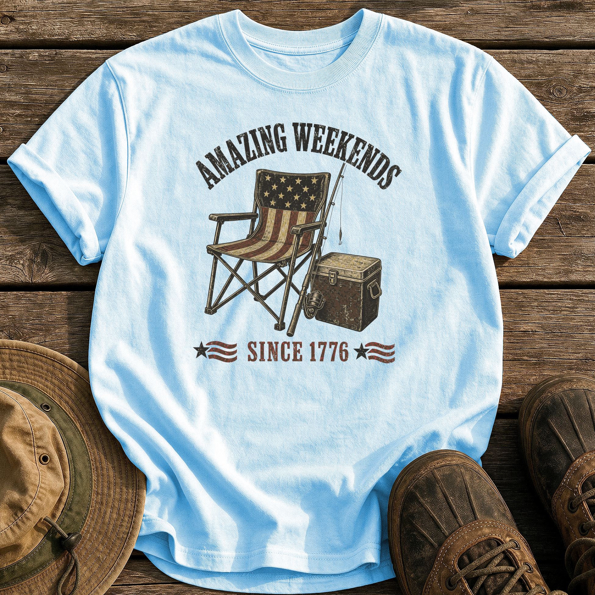 Amazing Weekends Since 1776 tee - Chambray - front