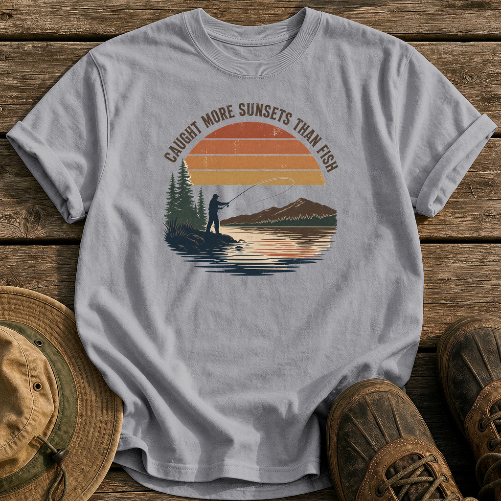 Caught More Sunsets Than Fish tee - Grey - front