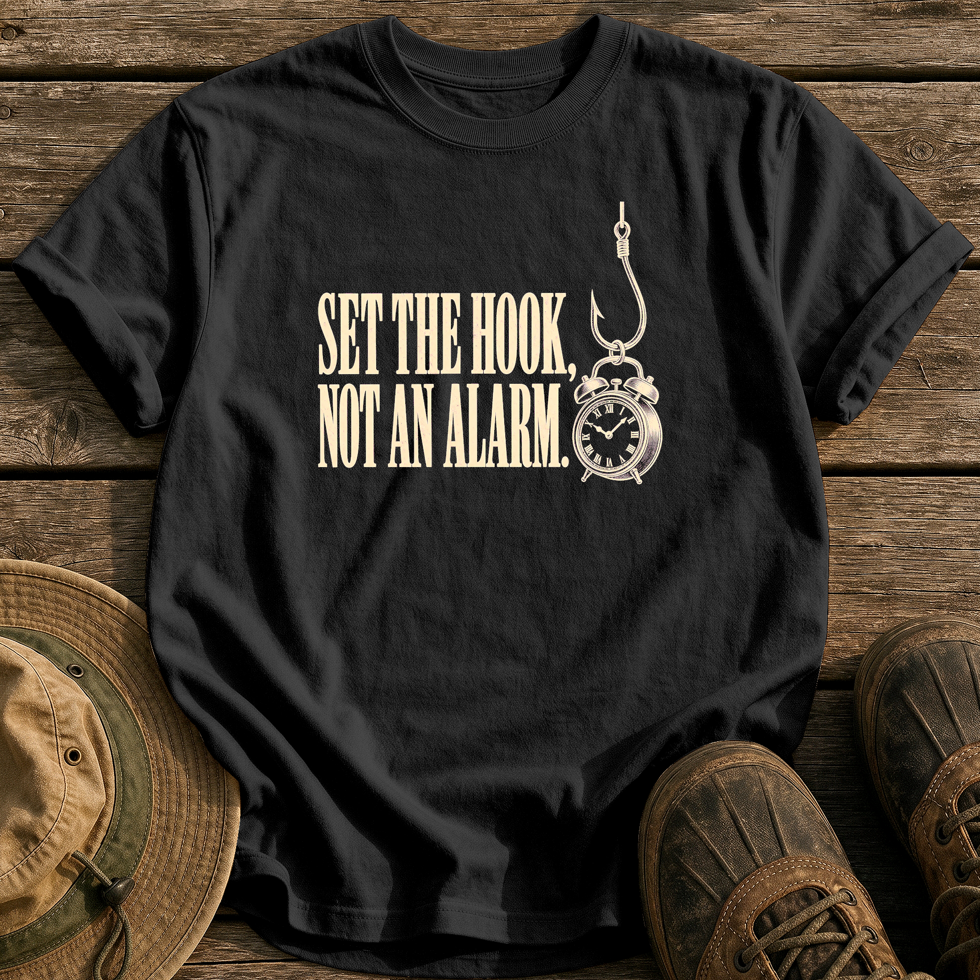 Set Hooks, Not Alarms tee - Black - front