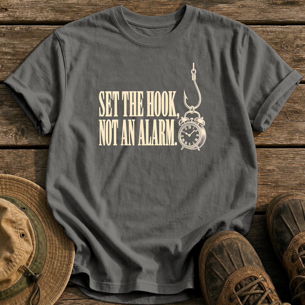 Set Hooks, Not Alarms tee - Pepper - front