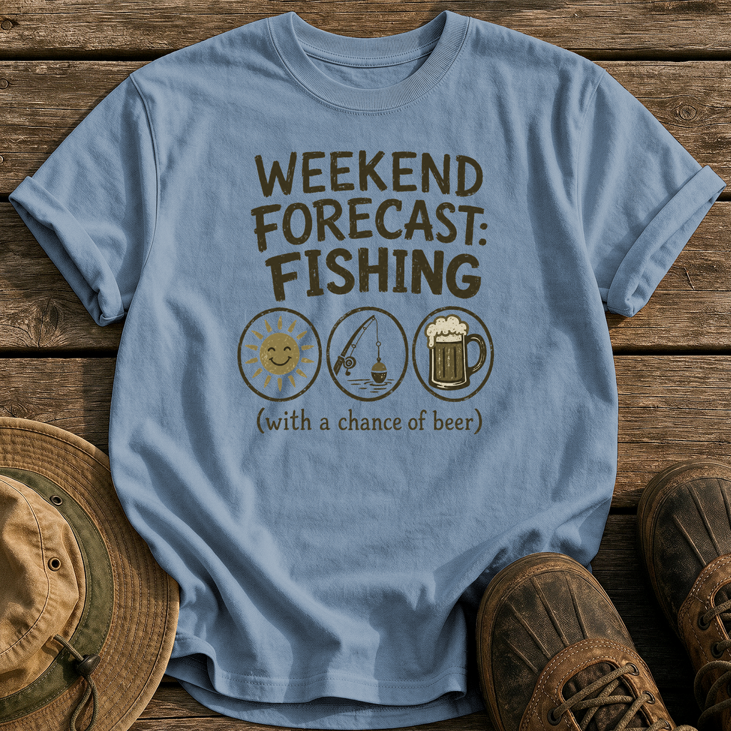 Weekend Forecast: Fishing & Beer tee - Blue Jean - front